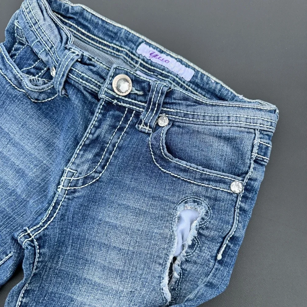 Yaso Skinny Jeans Girls Size 10 Blue Distressed Rhinestone Embellished